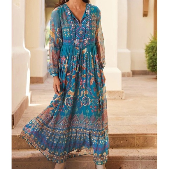Soft Surroundings Dresses & Skirts - Soft Surroundings Mirapani Dress In Ayaletta Maxi Boho Size S Hippie Artsy